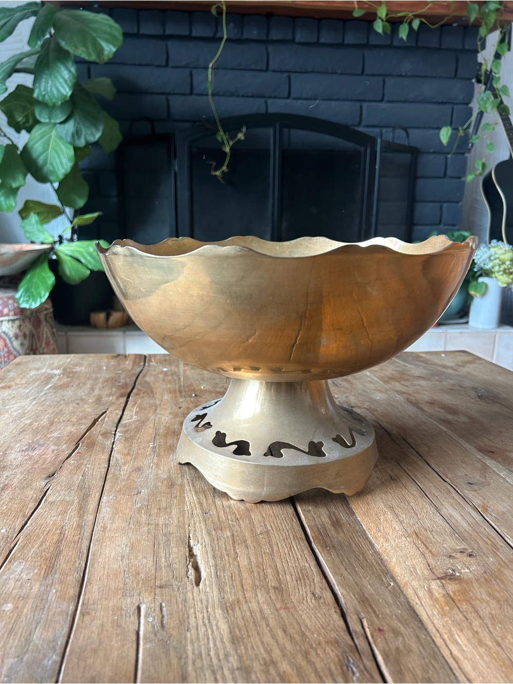 Brass Pedestal Bowl - Gold Decorative Accent vintage antique W 12βx8β H